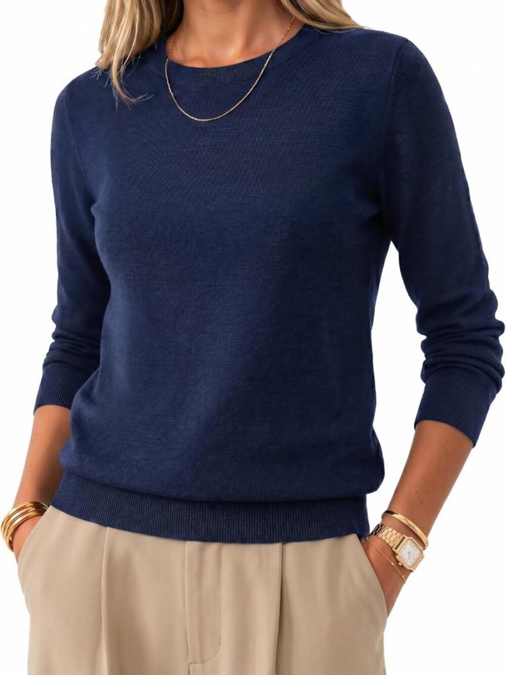 Cozy 100% Merino Wool Long Sleeve Crew Neck Sweater for Fall Work & Casual Wear